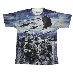 Spirit of America Army Military Troops Men's Large T-Shirt Realistic Print Blue